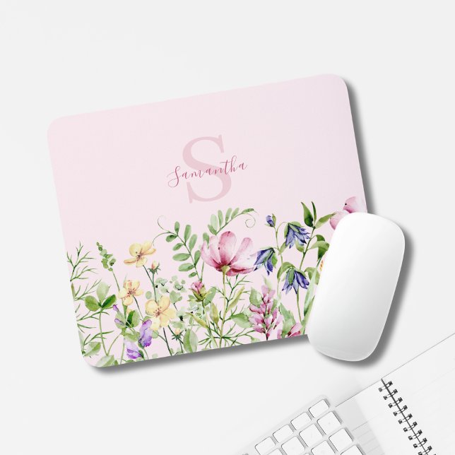 Pink Floral Wildflower Personalized  Mouse Pad (Creator Uploaded)