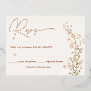 Pink Floral Wildflowers Garden RSVP Real Rose Gold Foil Invitation Postcard