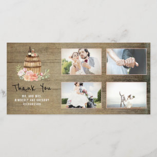 Pink Floral Wine Barrel Rustic Thank You Wedding Card