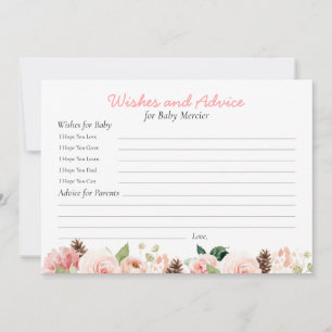 Pink Floral Wishes and Advice Baby Shower Card