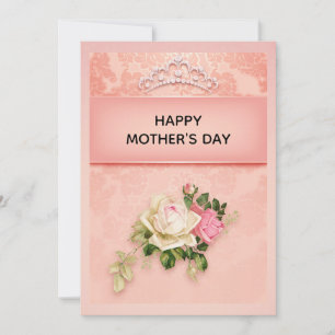 Pink floral with Diamond Tiara Classy Mother's Day Holiday Card