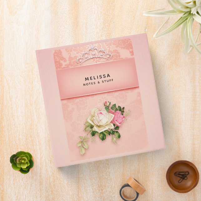 Pink floral with Diamond Tiara Princess Design Binder (In Situ)