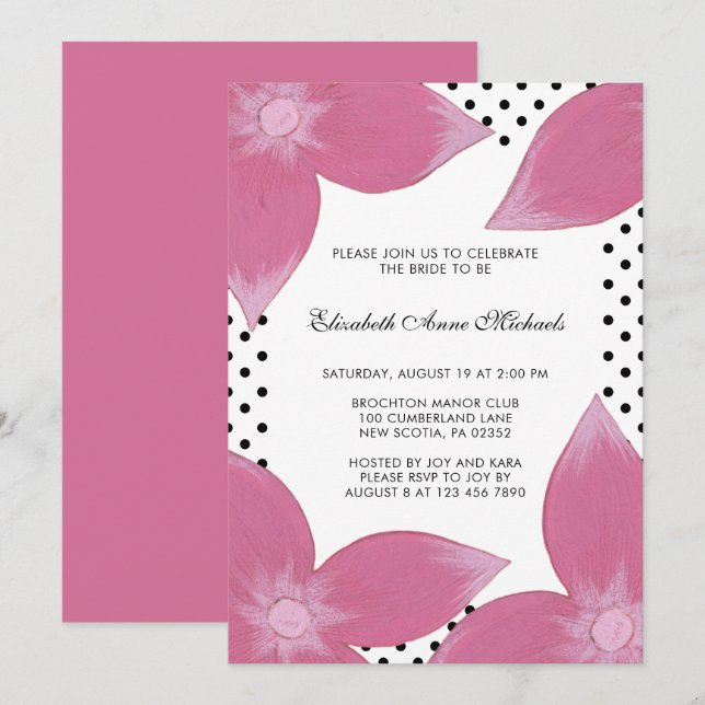 Pink Floral with Dots Bridal Shower Invitation (Front/Back)