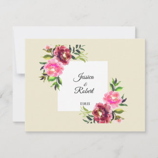 pink floral with leaf simple rustic modern wedding card