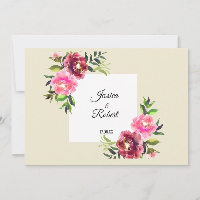 pink floral with leaf simple rustic modern wedding thank you card (Front)
