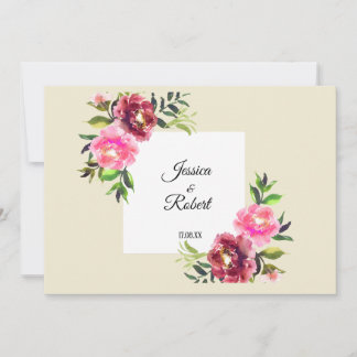 pink floral with leaf simple rustic modern wedding thank you card