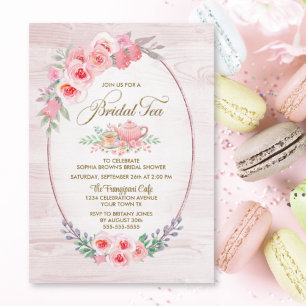 Pink Floral Wood Bridal Tea Bridal Shower Invitation