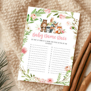 Pink Floral Woodland Baby Name Race Game