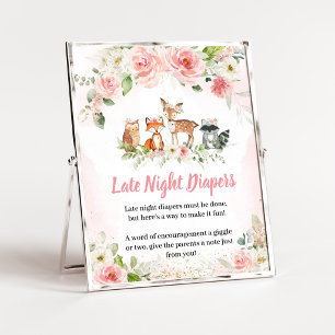 Pink Floral Woodland Late Night Diapers Sign