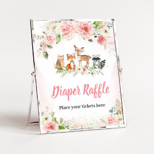 Pink Floral Woodland Shower Diaper Raffle Sign