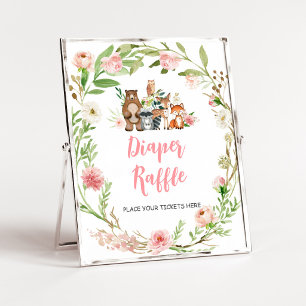 Pink Floral Woodland Shower Diaper Raffle Sign