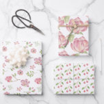 Pink Floral Wrapping Paper Flat Sheet Set of 3<br><div class="desc">Celebrate any special occasion with these lovely watercolor pink floral wrapping paper sheets! Perfect or weddings,  bridal showers,  birthdays,  mother's day,  or just because!</div>