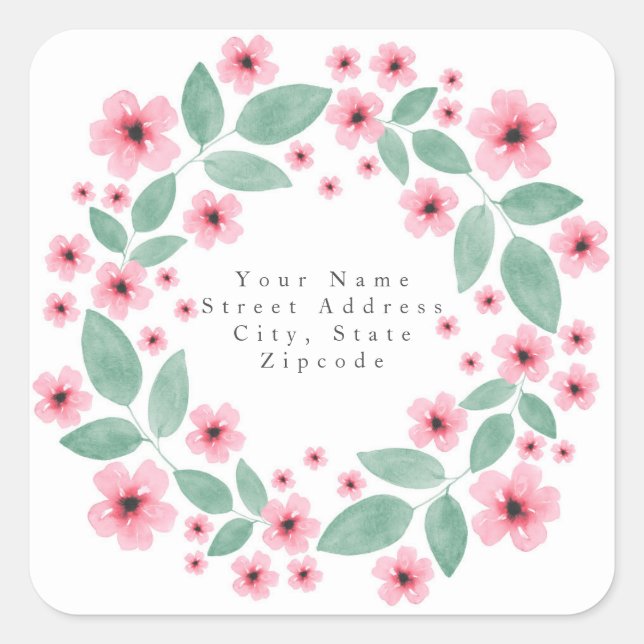 'Pink Floral Wreath'  Address Label (Front)
