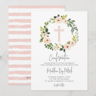 Pink Floral Wreath Confirmation Invitation