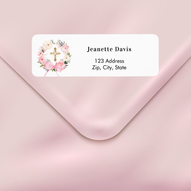 Pink floral wreath cross return address  (Creator Uploaded)