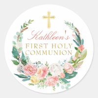 Pink Floral Wreath First Holy Communion