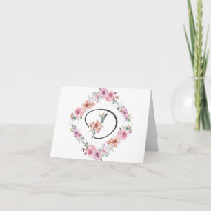 Pink Floral Wreath Letter D Note Card