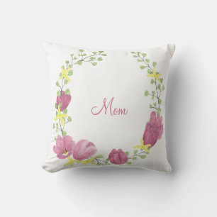 Pink Floral Wreath   Mom Throw Pillow