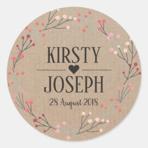 Pink Floral Wreath Monogram Gold Wedding Sticker