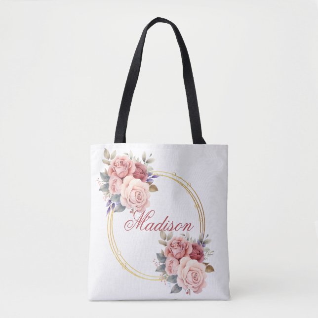 Pink Floral Wreath Tote Bags (Front)