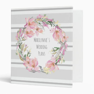 Pink Floral Wreath Watercolor Personalized Binder