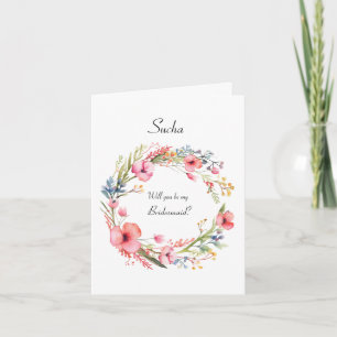 Pink Floral Wreath Wedding Party Proposal Invitation