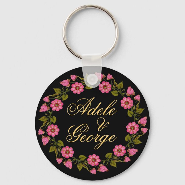 Pink Floral Wreaths | Our Wedding Keychain (Front)