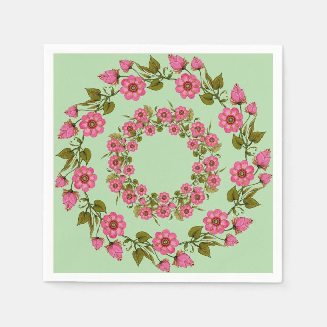 Pink Floral Wreaths | Wedding Paper Napkin (Front)