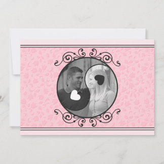 Pink Floral Yin and Yang Photo Wedding Invitation