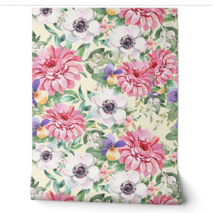 Pink Floral Zinnias White Poppies Pansies Greenery Wallpaper