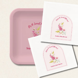 Pink Florals And Bumble Bee A Sweet Little Bee Napkin