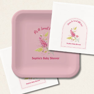 Pink Florals And Bumble Bee A Sweet Little Bee Paper Plate