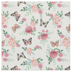 Pink Florals and Butterflies Fabric