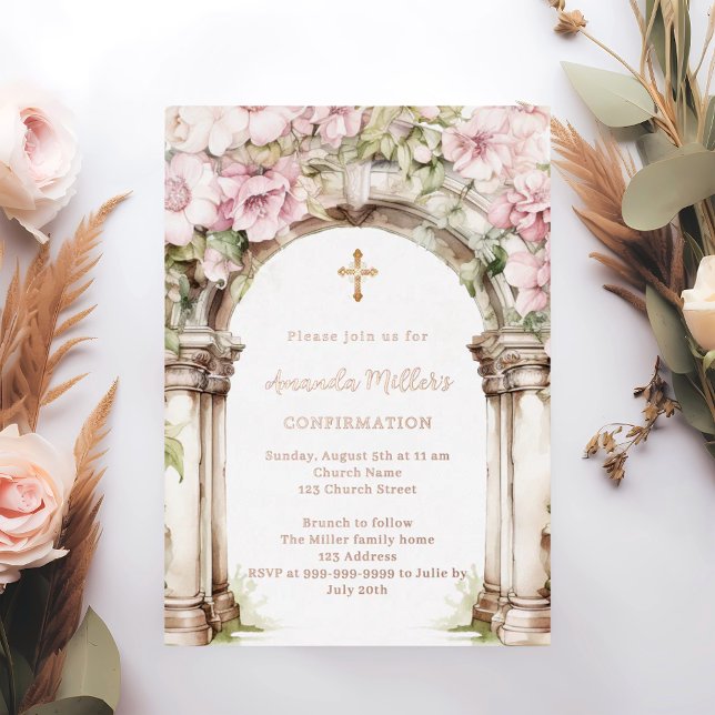 Pink florals arch beige rose gold Confirmation (Creator Uploaded)