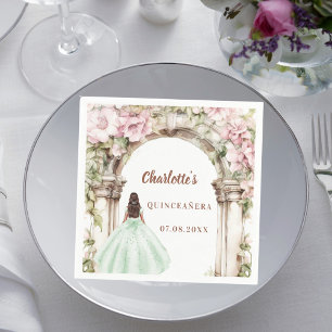 Pink florals arch green dress Quinceanera luncheon Napkin