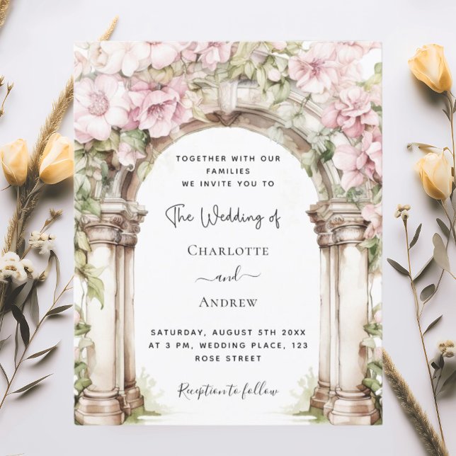 Pink florals arch wedding invitation (Creator Uploaded)