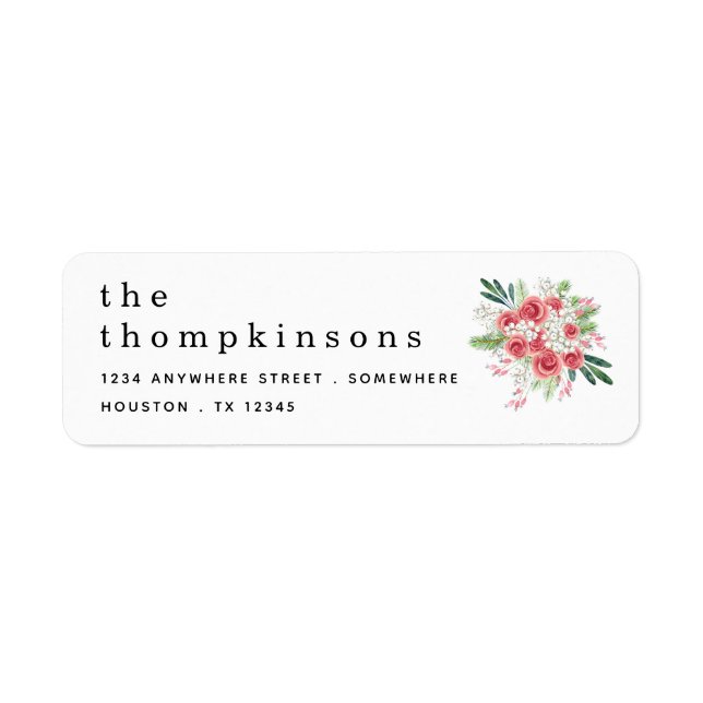 Pink Florals Berries Name Return Address Christmas (Front)
