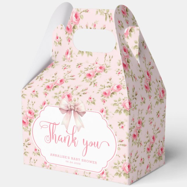 Pink Florals Bow It's A Girl Baby Shower Thank You Favor Box (Front)