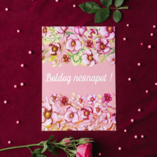 Pink florals - Hungarian name day Card