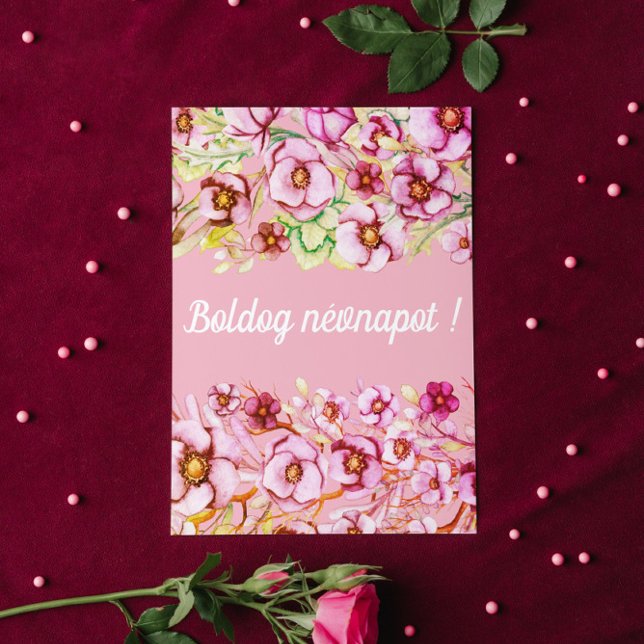 Pink florals - Hungarian name day Card (Creator Uploaded)