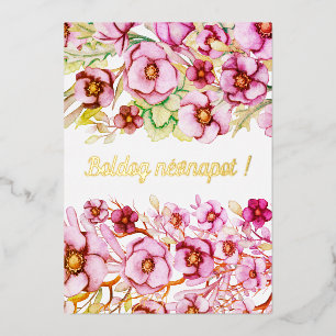 Pink florals - Hungarian name day  Foil Holiday Card