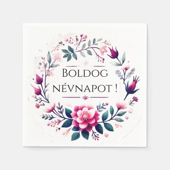 Pink florals - Hungarian name day  Napkin (Front)