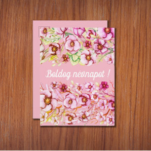 Pink florals - Hungarian name day Postcard