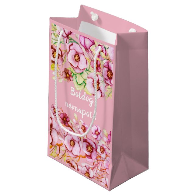 Pink florals - Hungarian name day  Small Gift Bag (Front Angled)