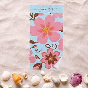 Pink Florals– Pastel Vibes-Retro Flowers Beach Towel