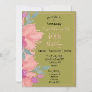 Pink Florals Personalized Birthday Invitation