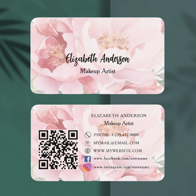 Pink florals roses QR code Business Card (Creator Uploaded)