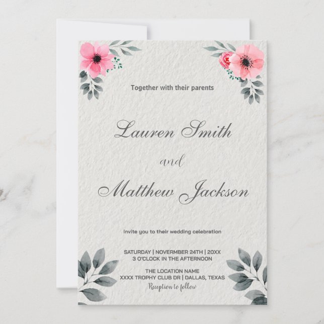 Pink Florals Wedding Invitations (Front)