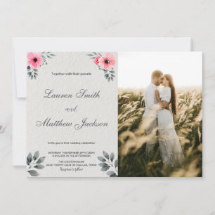 Pink Florals Wedding Invitations with photo
