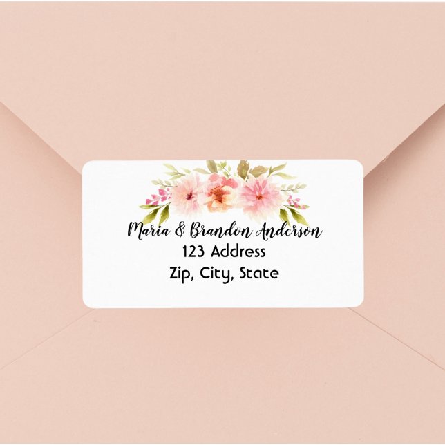 Pink florals white return address label (Creator Uploaded)